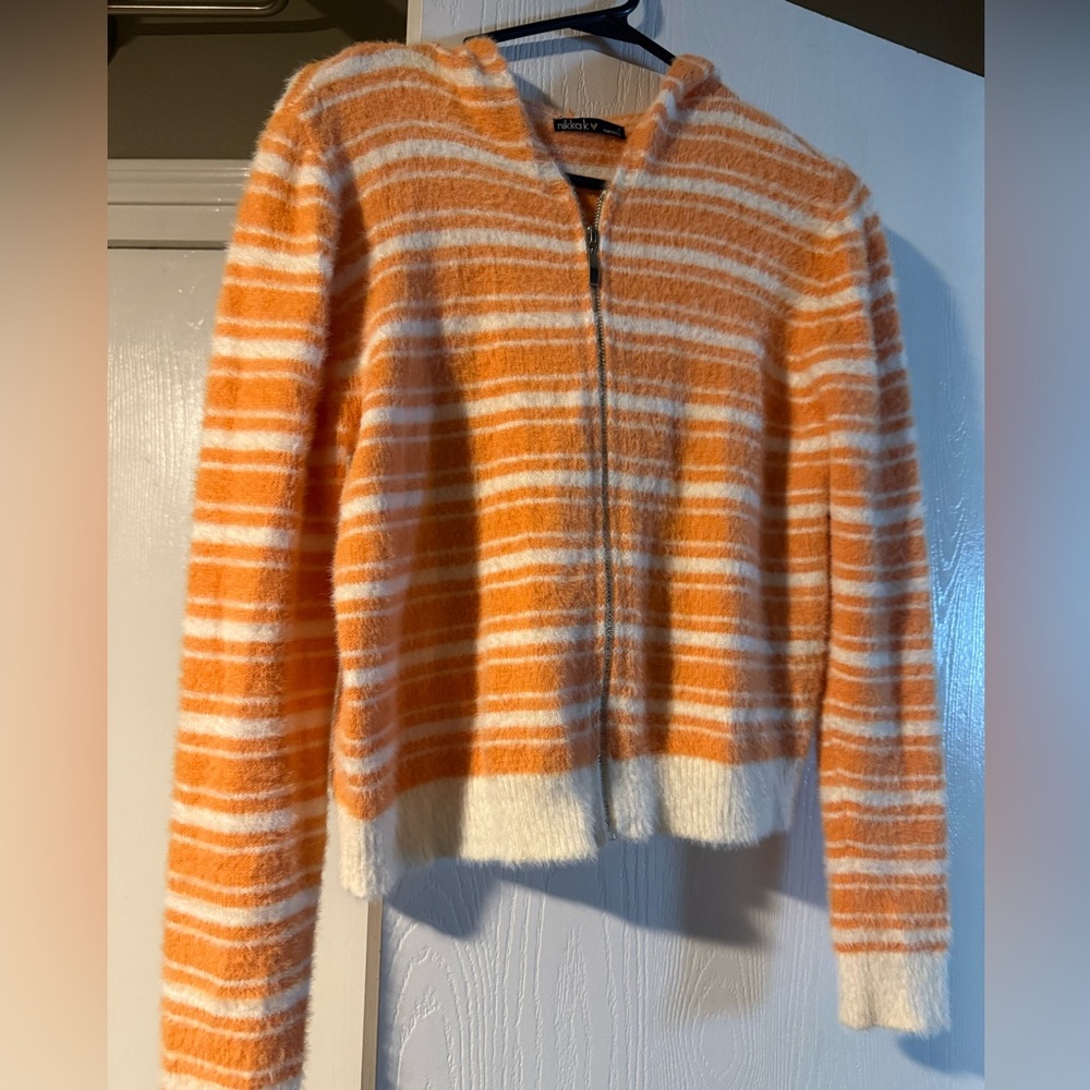 Nikka K fuzzy zipper hoodie,size L